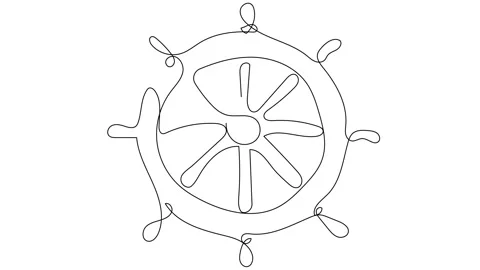 A continuous line drawing of a ship's wheel Stock Footage 282146930