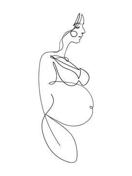 Continuous line drawing. Side view of a pregnant woman in lingerie. Aesthetic Stock Illustration