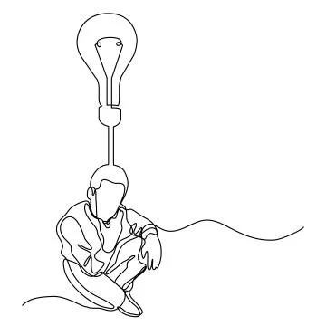 Continuous line drawing of sitting man thinking about idea イラスト素材