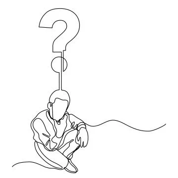 Continuous line drawing of sitting man thinking about question 스톡 일러스트