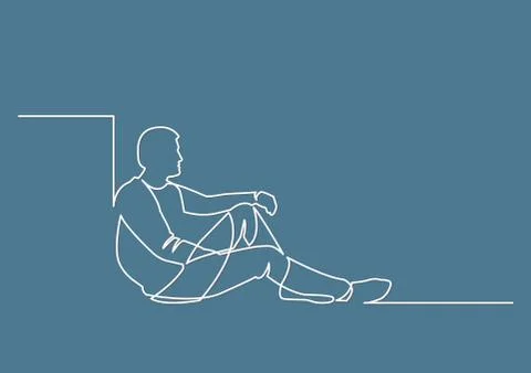 Continuous line drawing of sitting man Stock Illustration
