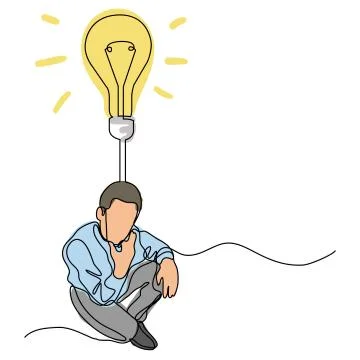 Continuous line drawing of sitting man thinking about idea 스톡 일러스트