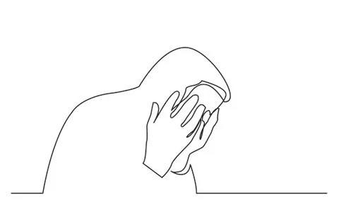 Continuous line drawing of sitting person in grief Stock Illustration