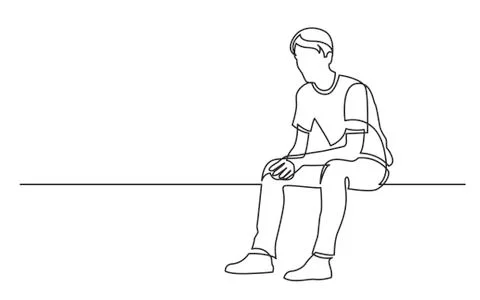 Continuous line drawing of sitting young man thinking Stock Illustration