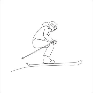 Continuous line drawing of a skier in mid-air jump position Stock Illustration