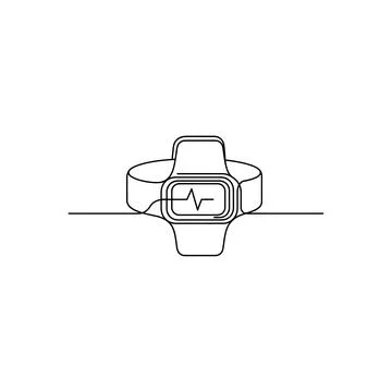 Continuous line drawing of a smartwatch with heartbeat monitor Stock Illustration