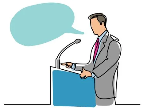 Continuous line drawing of speaker talking before microphone Stock Illustration