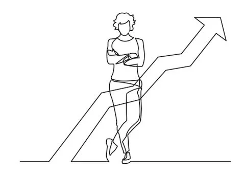 Continuous line drawing of standing confident woman with crossed arms with in Stock Illustration