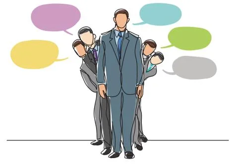 Continuous line drawing of standing happy business team Stockillustratie