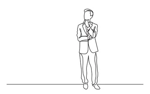 Continuous line drawing of standing thinking man イラスト素材