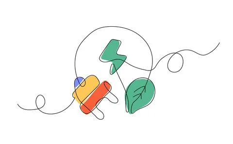 Continuous Line Drawing of Sustainability and Green Energy Concept Stock Illustration