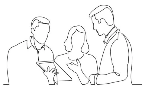 Continuous line drawing of team discussing work task Illustrazione stock