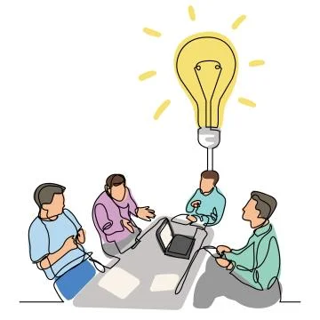Continuous line drawing of team discussion new idea Stock Illustration