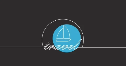 Continuous line drawing text travel and sail boat. Minimalist lettering on black Stock Footage 252756037