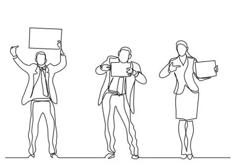 Continuous line drawing of three business professionals walking talking Stock Illustration