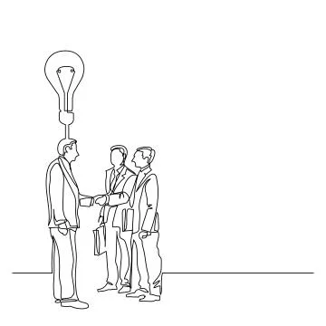 Continuous line drawing of three businessmen with great idea Stock Illustration