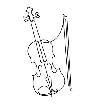 Continuous line drawing of three-quarter violin vector. Musical instrument Illustrazione stock