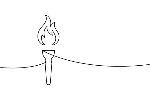 Continuous line drawing of torch with flame. Minimalist vector one line Stock Illustration