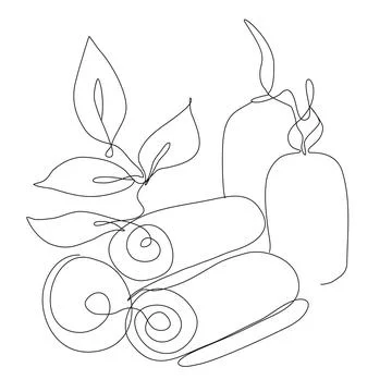 Continuous Line Drawing  towels and candles, spa. Trendy one line draw design Stock Illustration