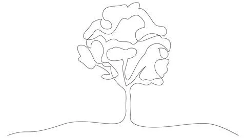 Continuous line drawing of a tree. Nature one line art. Vector illustration. Stock Illustration