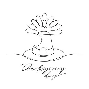 Continuous line drawing of turkey and pilgrim hat celebrate thanksgiving day Stock Illustration