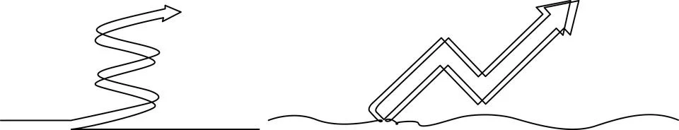 Continuous line drawing of two arrows pointing upwards representing growth .. Illustrazione stock