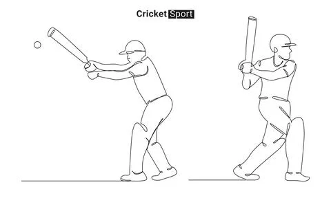 Continuous line drawing of two cricket players holding bats Stock Illustration