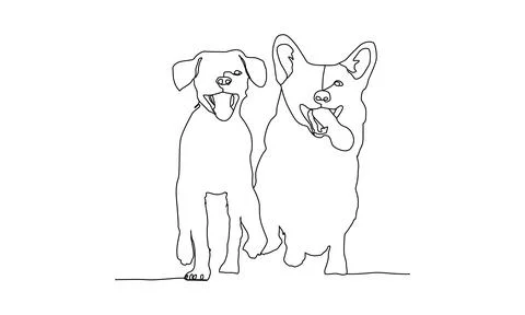 Continuous line drawing of a two dogs running design Stock Illustration
