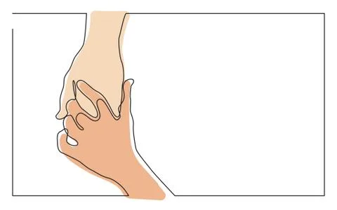 Continuous line drawing of two hands touching each other 스톡 일러스트