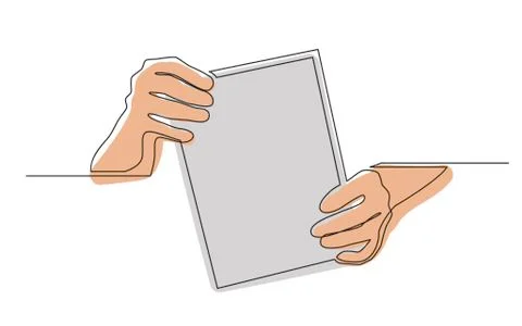 Continuous line drawing of two hands holding blank sheet of paper Stock Illustration