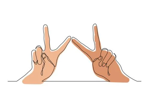 Continuous line drawing of two hands showing victory sign Stock Illustration