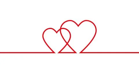 Continuous line drawing of two hearts, red and white vector minimalistic illu Stock Illustration