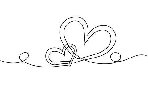 Continuous line drawing of two hearts, illustration for Valentine's Day. Stock Illustration