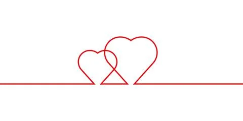 Continuous line drawing of two hearts, red and white vector minimalistic illu Stock Illustration