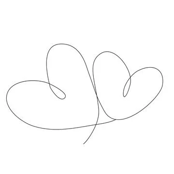 Continuous Line Drawing  two hearts, love theme. Trendy one line draw design  Stock Illustration