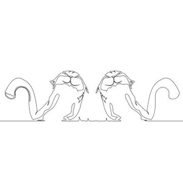 Continuous line drawing of two kittens. Vector illustration Illustrazione stock