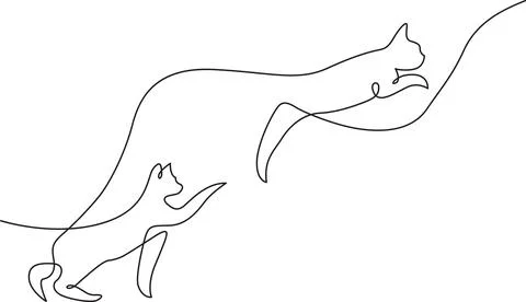 Continuous line drawing of two playing cats Illustrazione stock