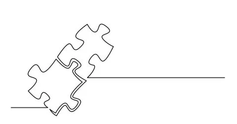 Continuous line drawing of two puzzle pieces connected together Stock Illustration