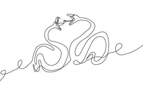 Continuous line drawing of two snakes in love. One line drawing Stock Illustration