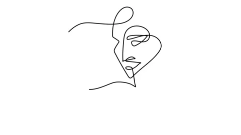 Continuous line drawing Two women facing A woman's face is drawn in black contin Stock Footage 143528571