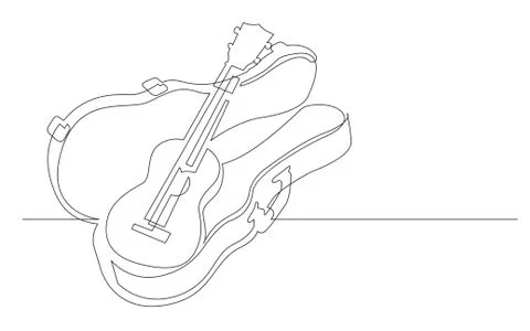 Continuous line drawing of ukulele in hard case Illustrazione stock