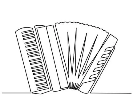 Continuous Line Drawing of Vector classic accordion. Vintage musical instrument Illustrazione stock