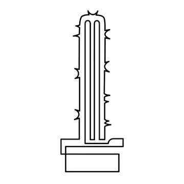 Continuous Line Drawing of Vector Cute Cactus Black and White Sketch House Illustrazione stock