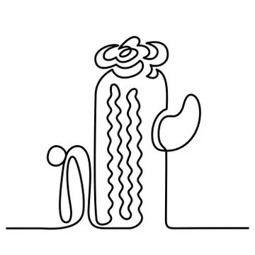 Continuous Line Drawing of Vector Cute Cactus Black and White Sketch House Illustrazione stock