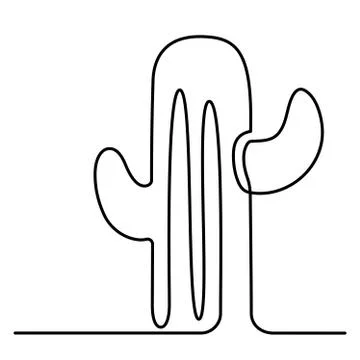 Continuous Line Drawing of Vector Cute Cactus Black and White Sketch House Illustrazione stock