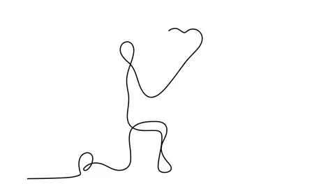 Continuous line drawing Vector illustration. Men kneel down to give hearts and s Stock Footage 149355161