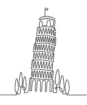 Continuous Line Drawing of Vector Italian landmark Piza Tower, Italy. Vector Illustrazione stock