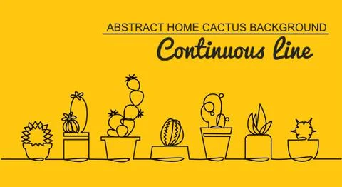 Continuous Line Drawing of Vector Set of Cute Cactus Black and White Sketch Illustrazione stock