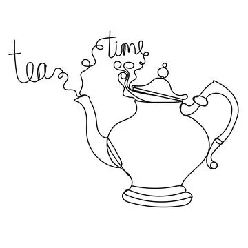 Continuous line drawing of vintage teapot Stock Illustration