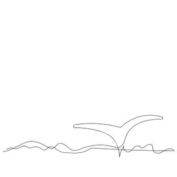 Continuous line drawing of the waves and the whale's tail . Hand-drawn vector Illustrazione stock
